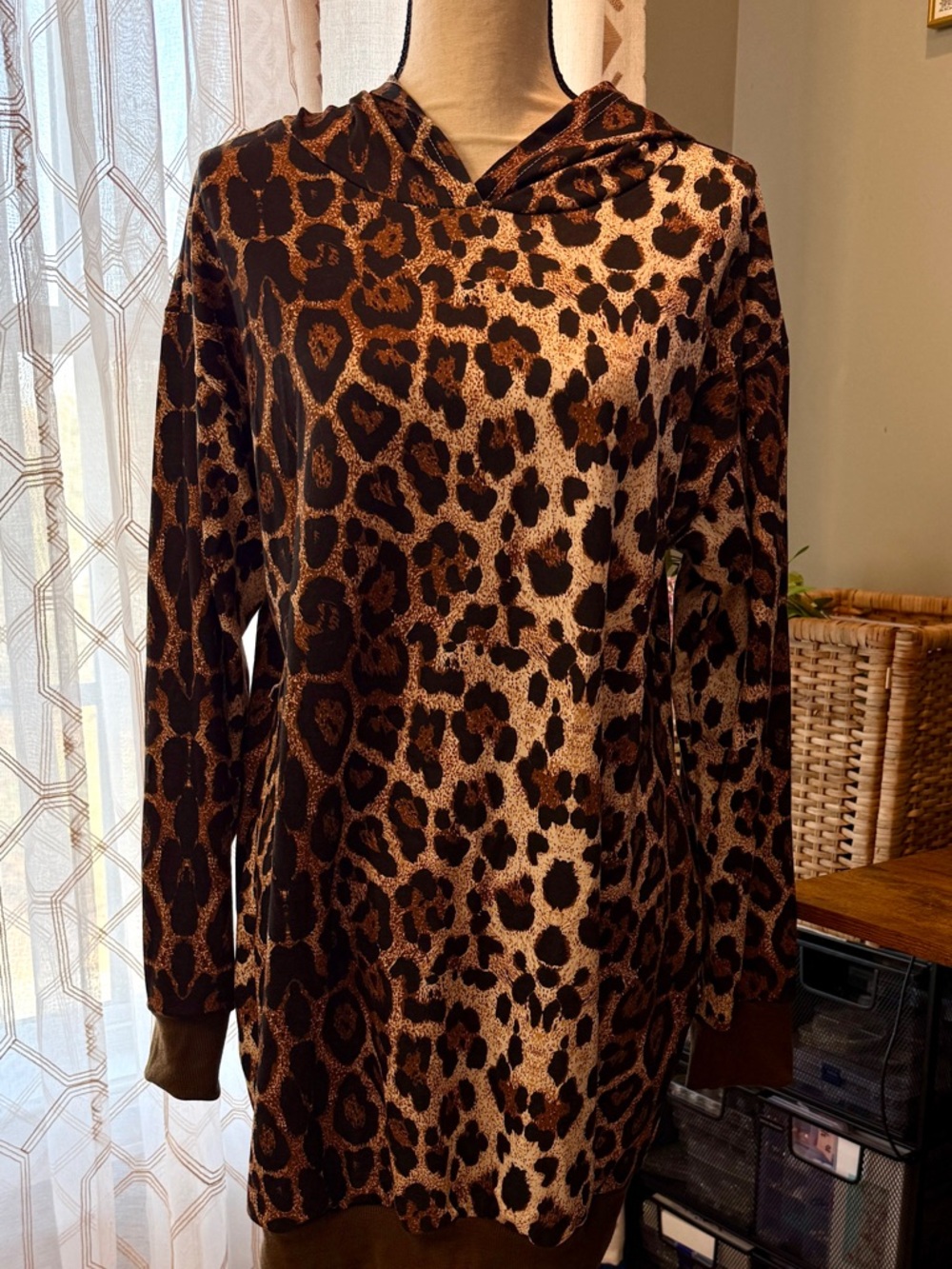 Leopard Print Hooded Midi Dress - Brown & Tan